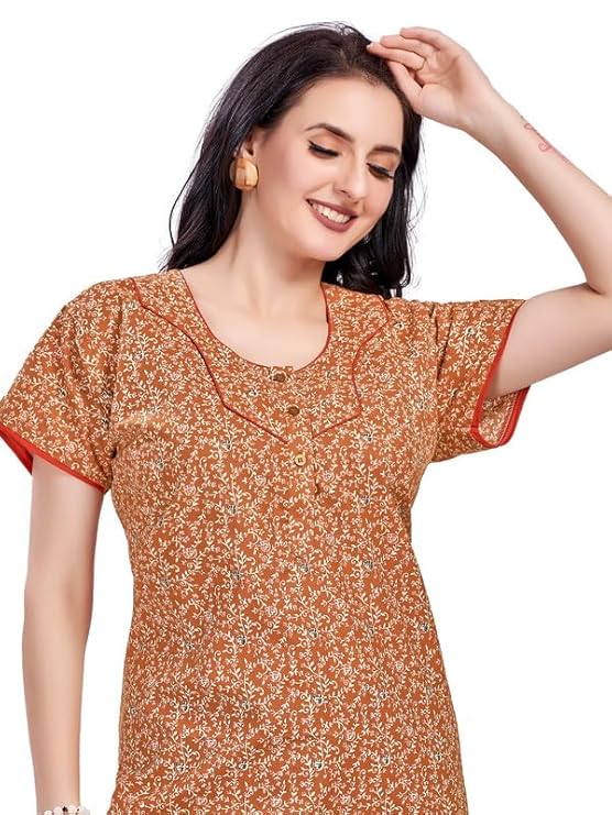 Women's Cotton Printed Nighty Night Gown Maxi | Nighty Dress with Pocket, Super Soft Comfortable | Rajasthani and Jaipuri Gown Maxi