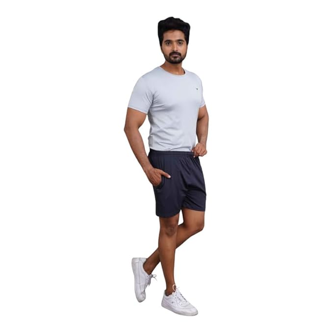 Men's Stretchable Lycra Shorts | Rich Regular Fit Solid Shorts with Side Pockets | Half Short Pant-Regular Fit | Perfect for Workout, Gym, Running & Sports Short