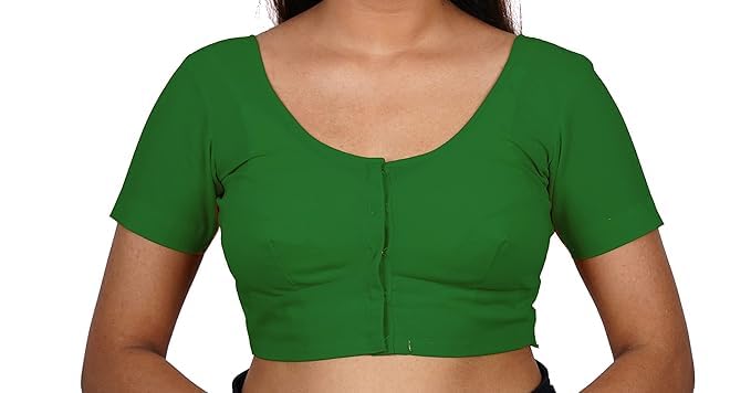 Women's Round Neck Cotton Stretchable Short Sleeves Readymade Saree Blouse | Regular Wear Plain Blouse for Women Stylish