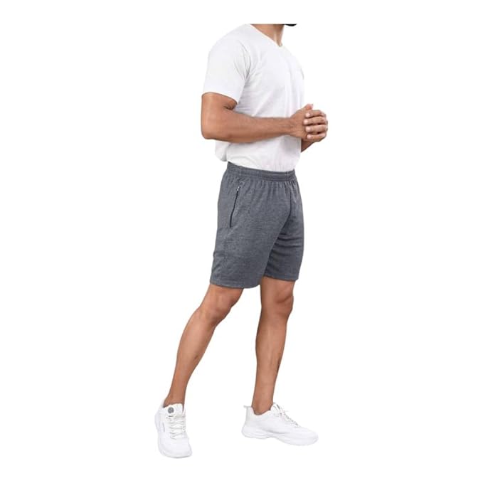Men's Runner Cotton Rich Regular Fit Solid Shorts with Side Pockets | Short Pant with One Side Zipper Pocket | Perfect for Workout, Running, Yoga & Sports Short