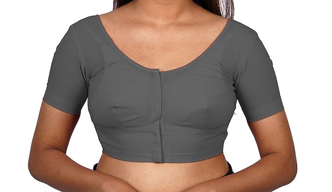 Women's Round Neck Cotton Stretchable Short Sleeves Readymade Saree Blouse | Regular Wear Plain Blouse for Women Stylish