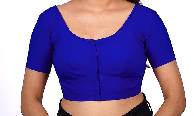 Women's Round Neck Cotton Stretchable Short Sleeves Readymade Saree Blouse | Regular Wear Plain Blouse for Women Stylish