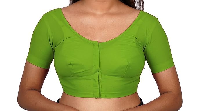 Women's Round Neck Cotton Stretchable Short Sleeves Readymade Saree Blouse | Regular Wear Plain Blouse for Women Stylish
