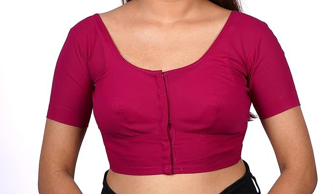 Women's Round Neck Cotton Stretchable Short Sleeves Readymade Saree Blouse | Regular Wear Plain Blouse for Women Stylish