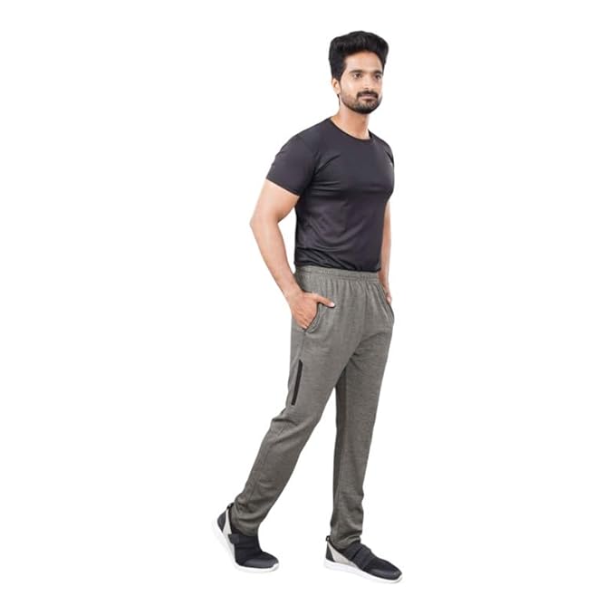 Melange Lower for Men | Regular Fit Cotton Blend Lower with 2 Side Pockets & One Side Zipper Pocket | Perfect for Running, Gym, and Comfortable Style