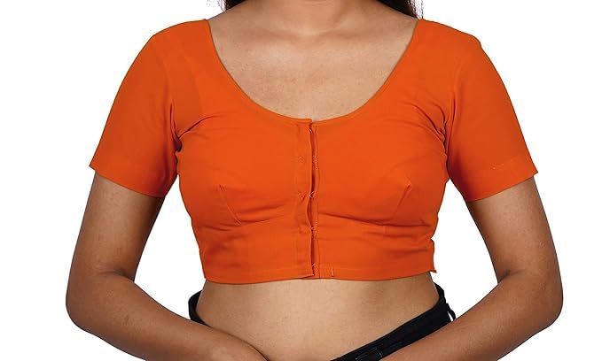 Women's Round Neck Cotton Stretchable Short Sleeves Readymade Saree Blouse | Regular Wear Plain Blouse for Women Stylish