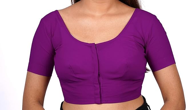 Women's Round Neck Cotton Stretchable Short Sleeves Readymade Saree Blouse | Regular Wear Plain Blouse for Women Stylish