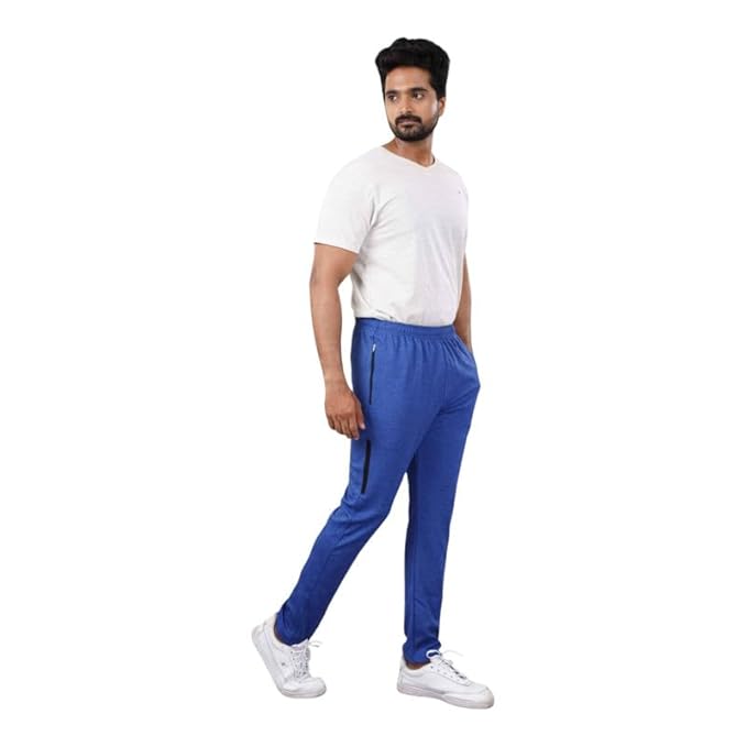 Melange Lower for Men | Regular Fit Cotton Blend Lower with 2 Side Pockets & One Side Zipper Pocket | Perfect for Running, Gym, and Comfortable Style