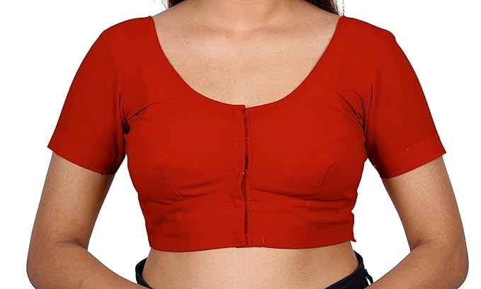 Women's Round Neck Cotton Stretchable Short Sleeves Readymade Saree Blouse | Regular Wear Plain Blouse for Women Stylish