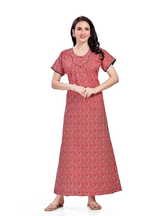 Women's Cotton Printed Nighty Night Gown Maxi | Nighty Dress with Pocket, Super Soft Comfortable | Rajasthani and Jaipuri Gown Maxi