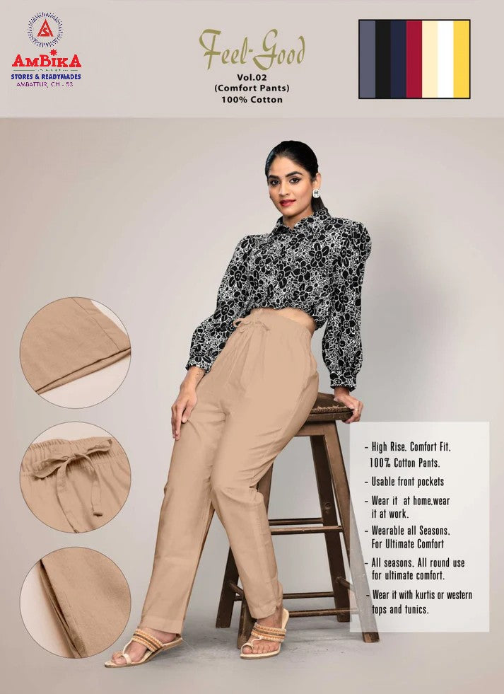 AMBIKA STORES & READYMADES Cotton Straight Pants Bellbottom for Womens I Cotton Blend Bootcut Parallel Trouser Pants for Women Regular Fit