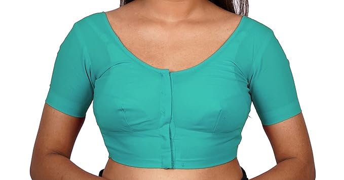 Women's Round Neck Cotton Stretchable Short Sleeves Readymade Saree Blouse | Regular Wear Plain Blouse for Women Stylish
