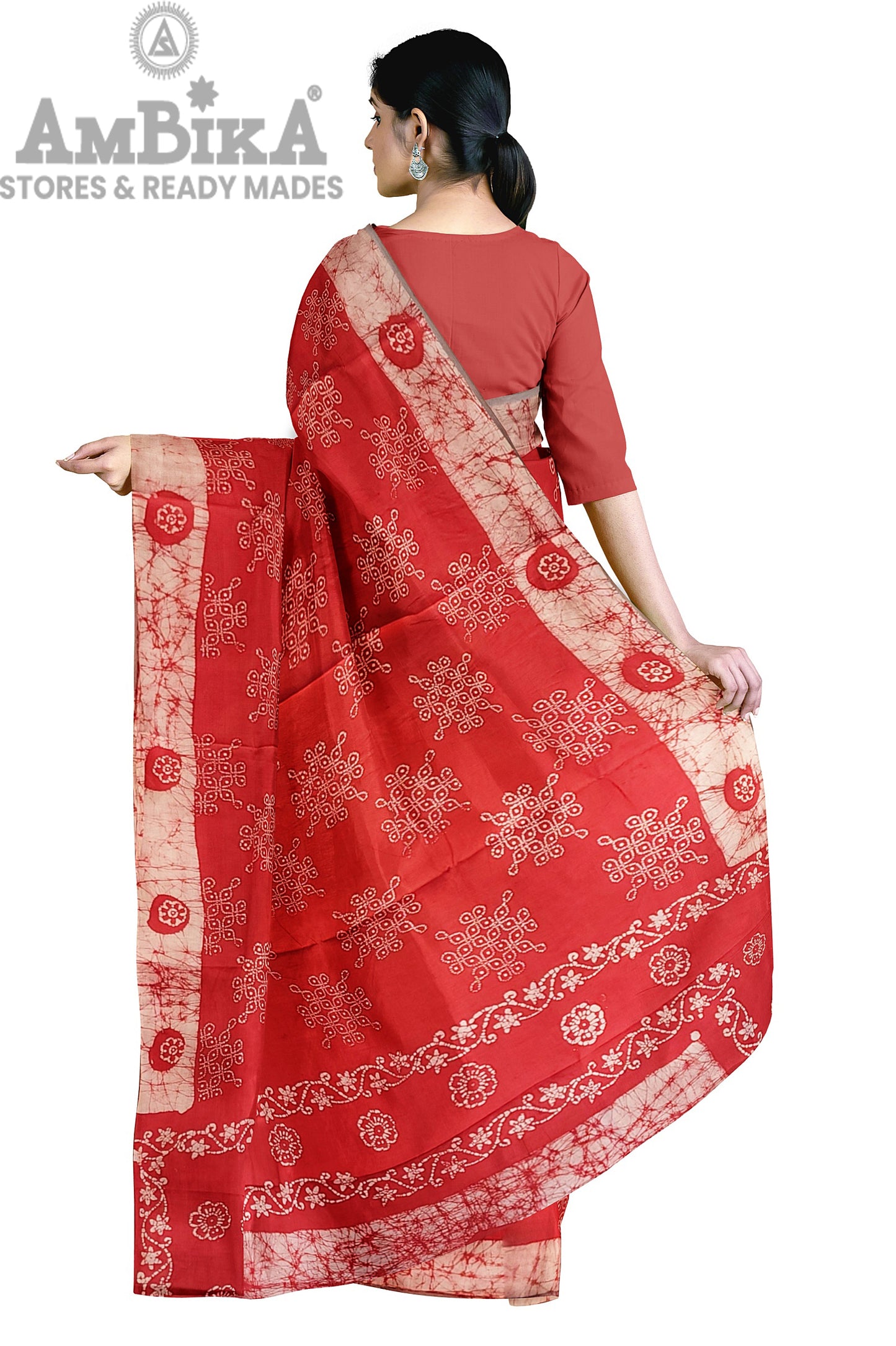 Women's Madurai Sungudi cotton saree -Hand Weaving and Wax Printed Unique Design without blouse Violet