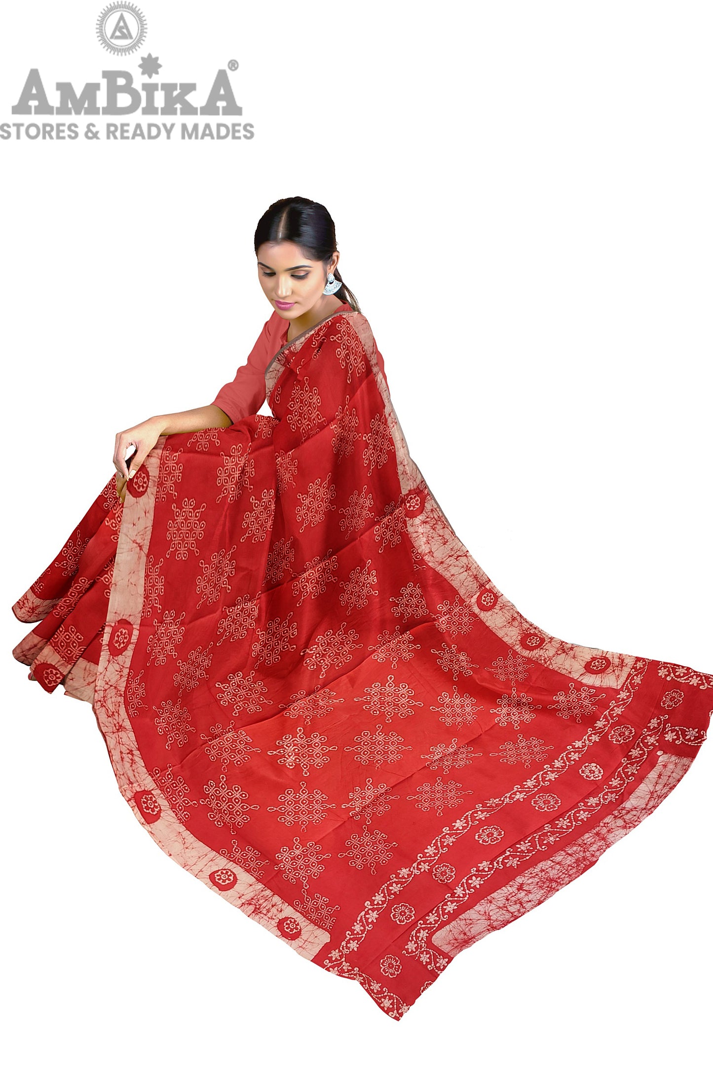 Women's Madurai Sungudi cotton saree -Hand Weaving and Wax Printed Unique Design without blouse Violet
