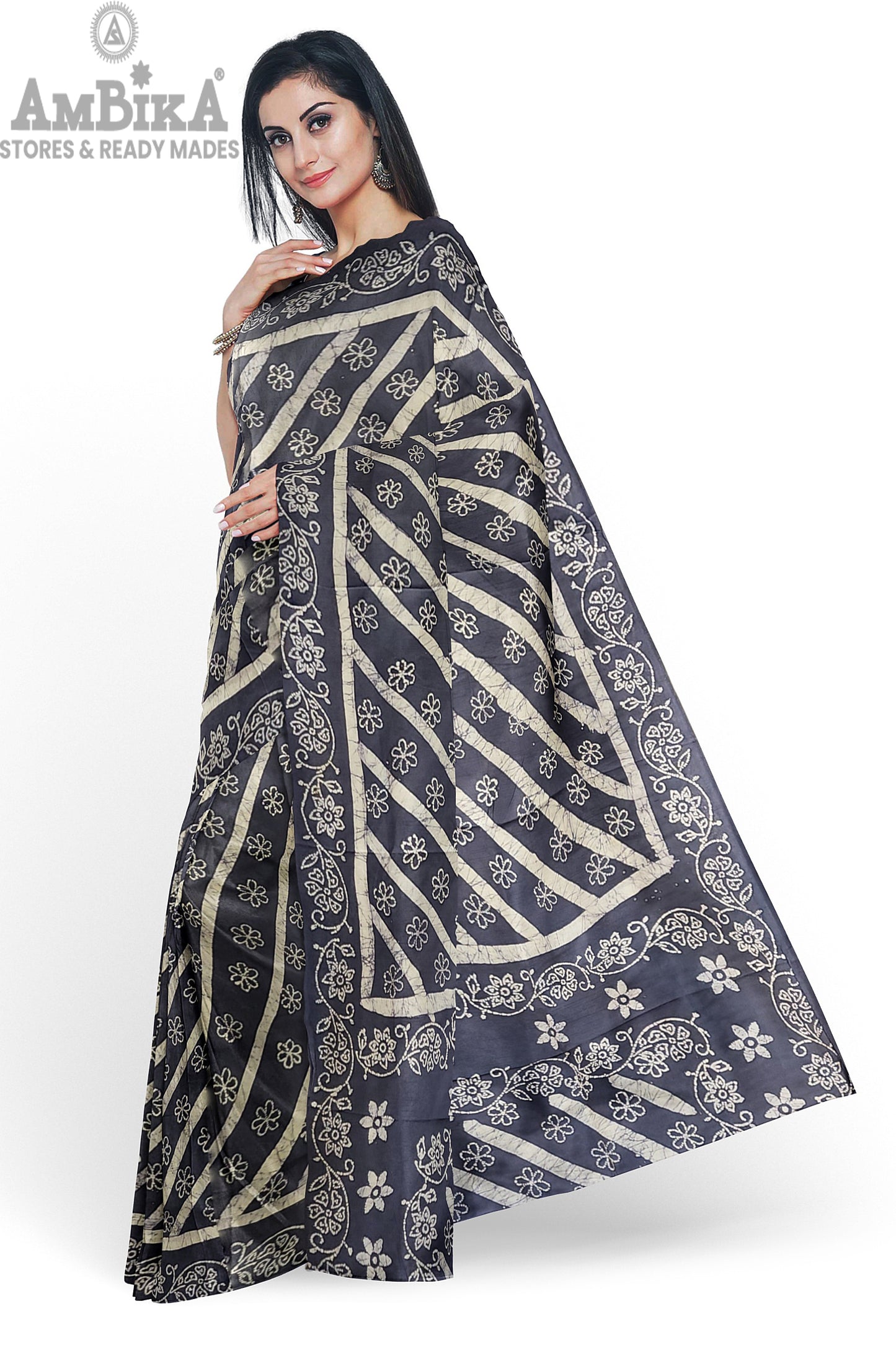 Women's Madurai Sungudi cotton saree -Hand Weaving and Wax Printed Unique Design without blouse Violet