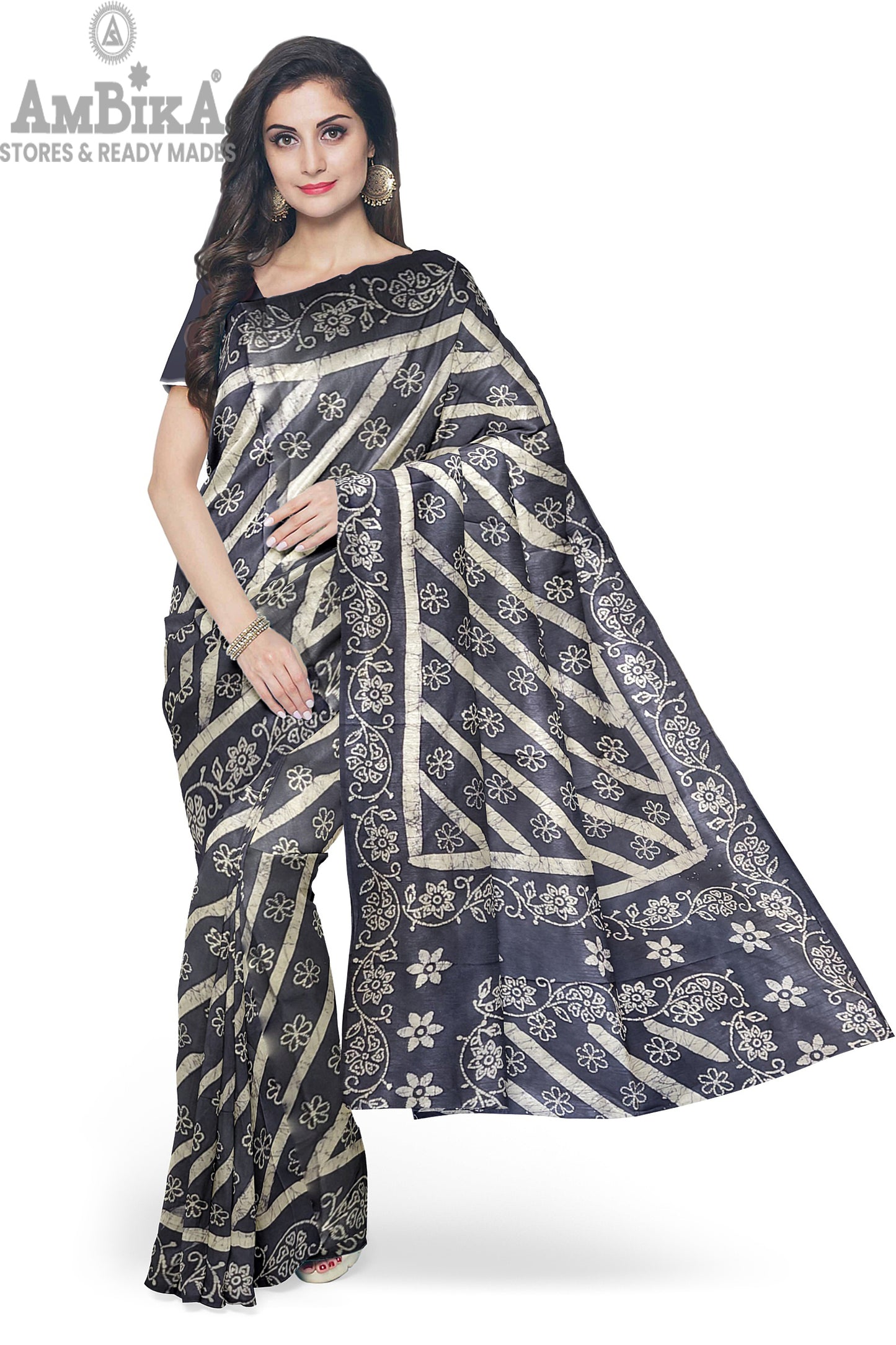 Women's Madurai Sungudi cotton saree -Hand Weaving and Wax Printed Unique Design without blouse Violet