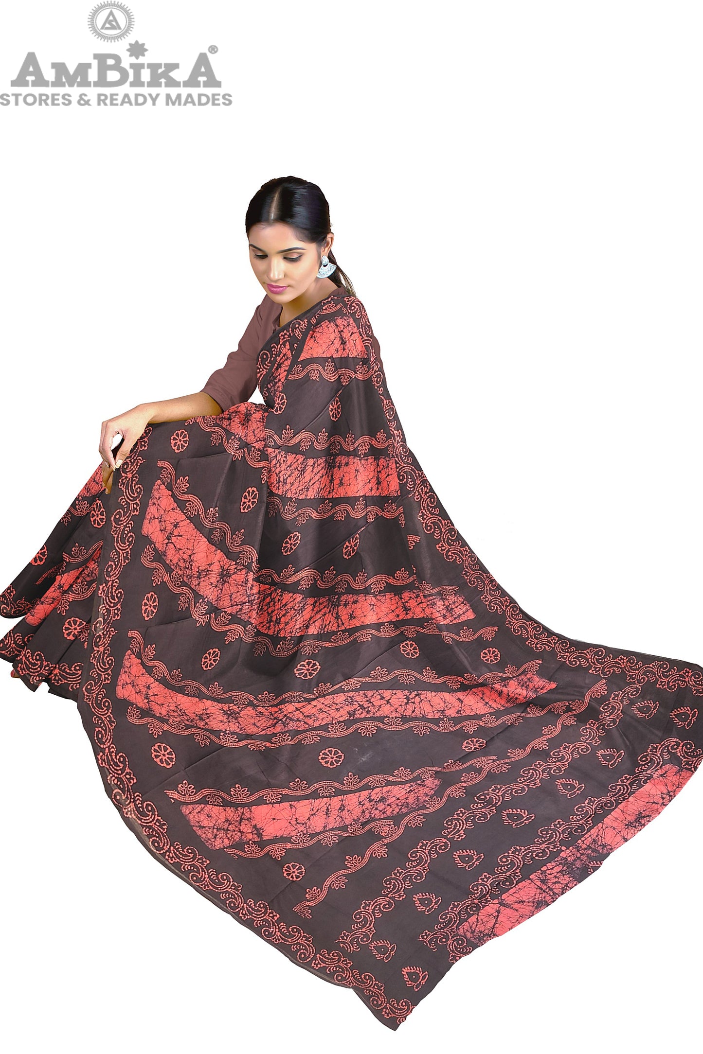 Women's Madurai Sungudi cotton saree -Hand Weaving and Wax Printed Unique Design without blouse Violet