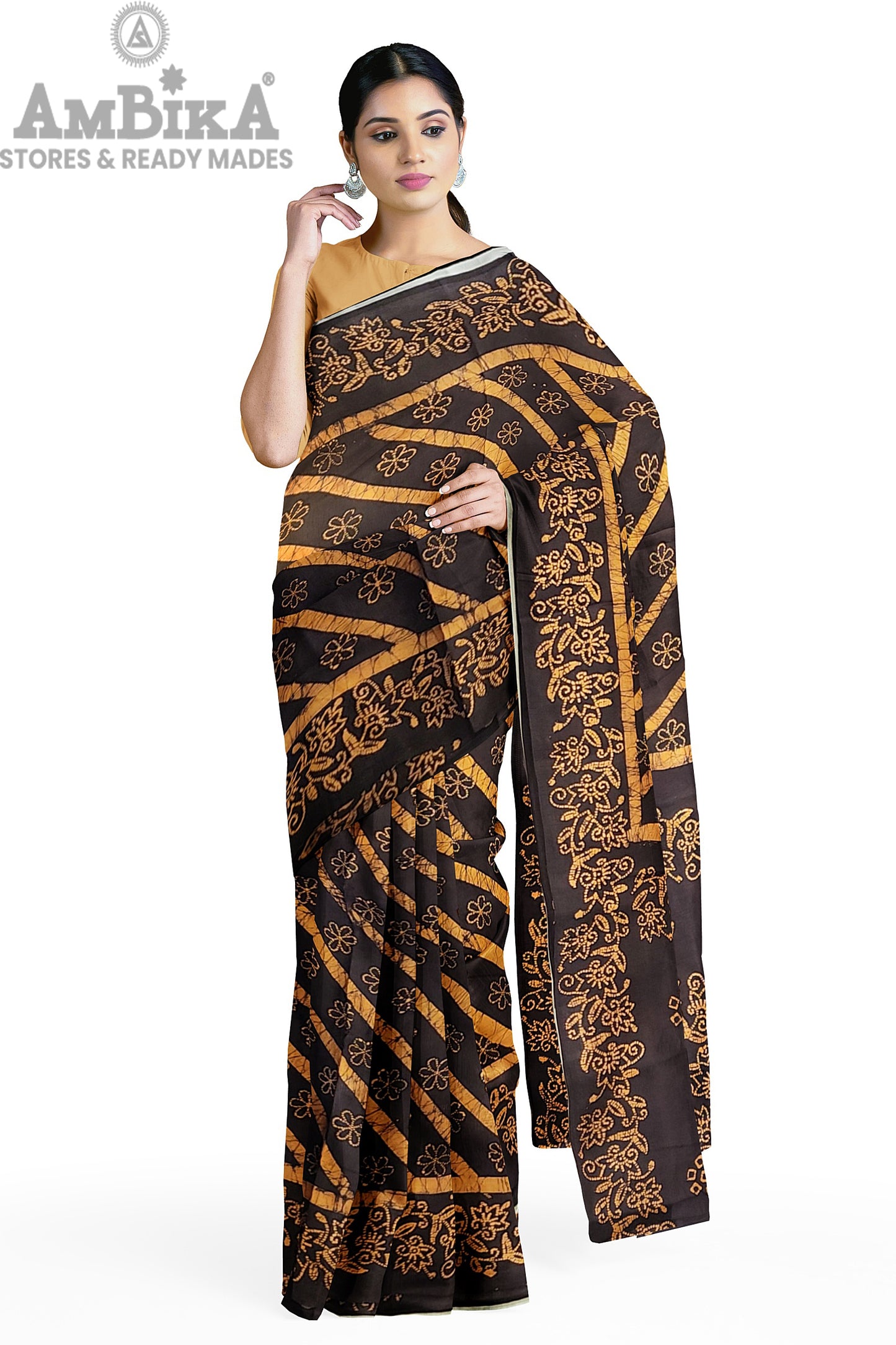 Women's Madurai Sungudi cotton saree -Hand Weaving and Wax Printed Unique Design without blouse Violet