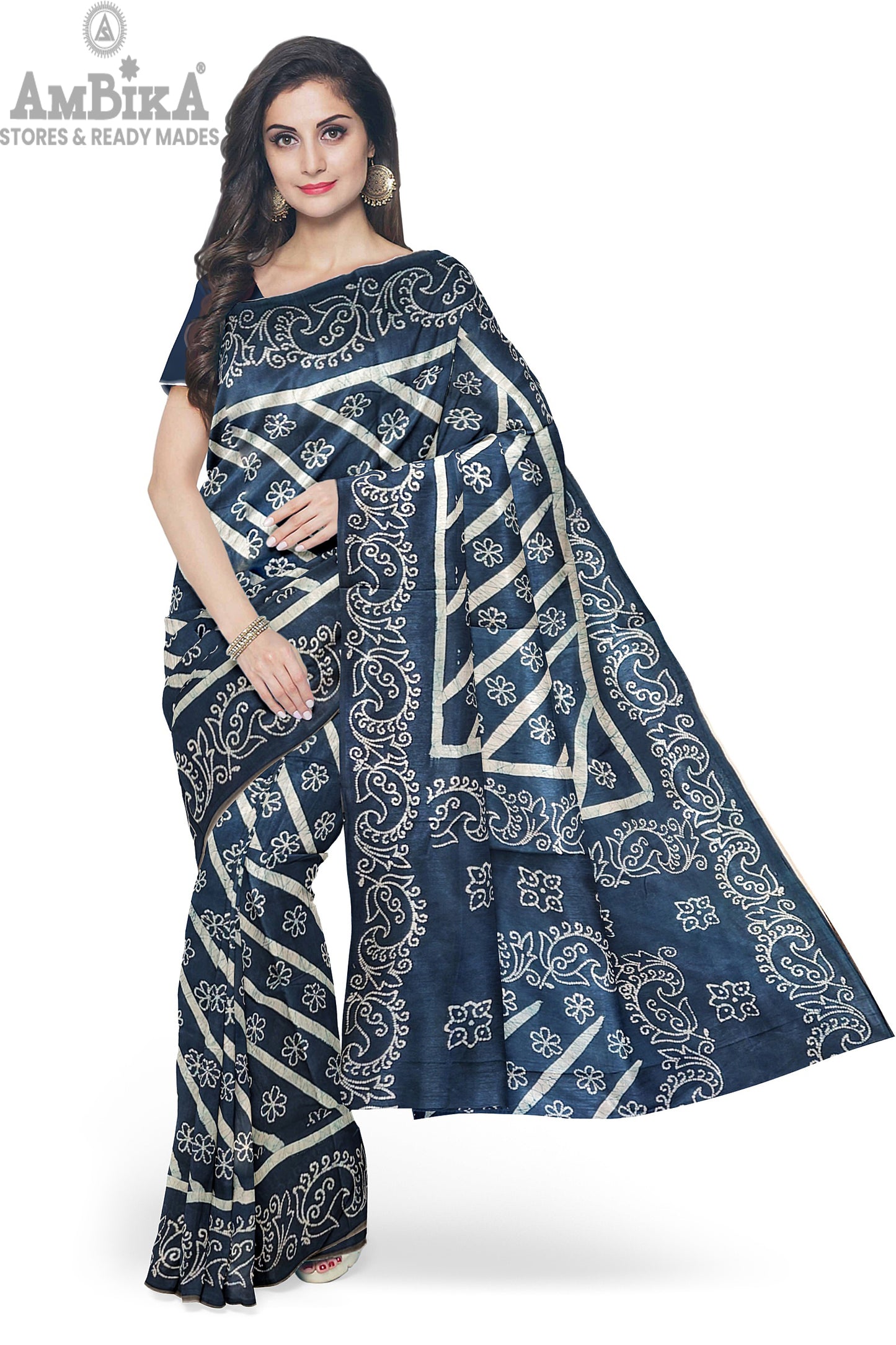 Women's Madurai Sungudi cotton saree -Hand Weaving and Wax Printed Unique Design without blouse Violet