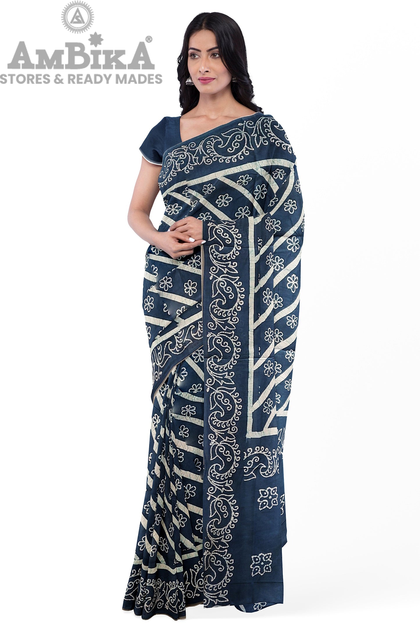 Women's Madurai Sungudi cotton saree -Hand Weaving and Wax Printed Unique Design without blouse Violet