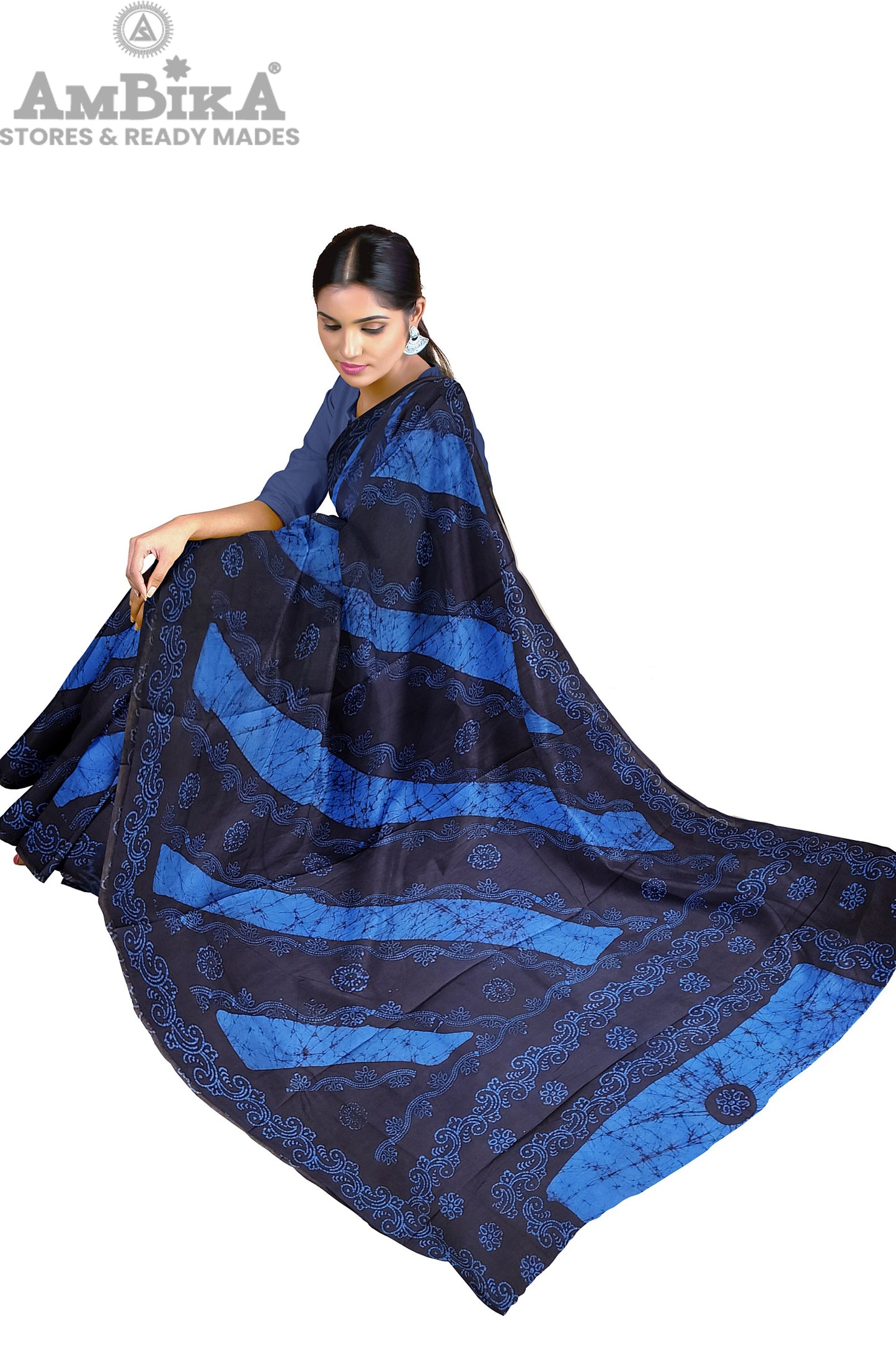 Women's Madurai Sungudi cotton saree -Hand Weaving and Wax Printed Unique Design without blouse Violet