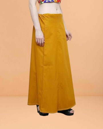 Pure Cotton Readymade Inskirt Saree Petticoat for Women's | Plain Solid Indian Readymade Inskirt Saree | Peticote Innerwear for Women Saree Petticoats - Musturd