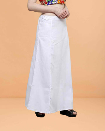 Pure Cotton Readymade Inskirt Saree Petticoat for Women's | Plain Solid Indian Readymade Inskirt Saree | Peticote Innerwear for Women Saree Petticoats - White