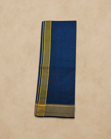 Cotton Color Dhotis for Men | Devotional or Temple Wear Dhoti | Mundu for Men | Padayappa Border Dhoti for Puja, Festivals, Religious and Casual Home Wear - Blue