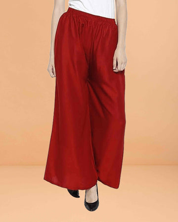 Go colors women's mid rise basic relaxed fit palazzo - Maroon