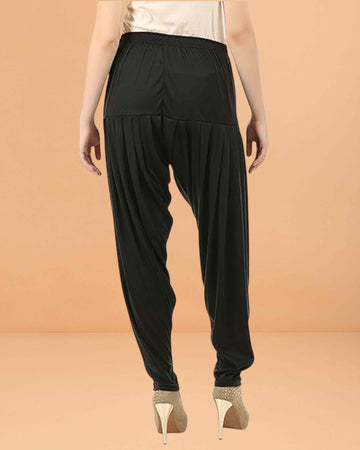 Women's Relaxed Fit Cotton Viscose Lycra Dhoti Patiyala Salwar Harem Bottoms Pants for Women's - Black