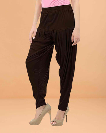 Women's Relaxed Fit Cotton Viscose Lycra Dhoti Patiyala Salwar Harem Bottoms Pants for Women's - Brown