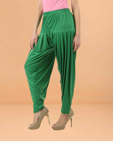 Women's Relaxed Fit Cotton Viscose Lycra Dhoti Patiyala Salwar Harem Bottoms Pants for Women's - Green