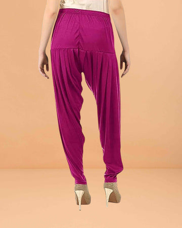 Women's Relaxed Fit Cotton Viscose Lycra Dhoti Patiyala Salwar Harem Bottoms Pants for Women's - Purple