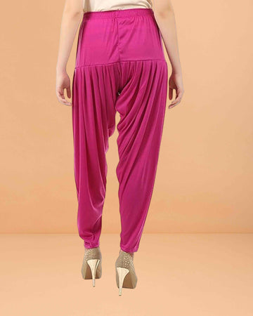 Women's Relaxed Fit Cotton Viscose Lycra Dhoti Patiyala Salwar Harem Bottoms Pants for Women's - Rani Pink