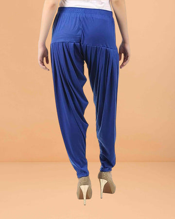 Women's Relaxed Fit Cotton Viscose Lycra Dhoti Patiyala Salwar Harem Bottoms Pants for Women's - Royal blue