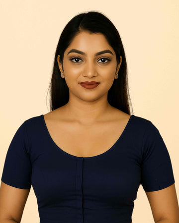 Women's Stylish Round Neck Cotton Comfortable - Navy blue