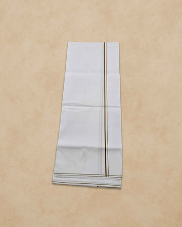 Pure Cotton White Dhoti With Colour small Border for Men's | Dhoti for Pooja, Weddings and Other Festive Occasions - Musturd