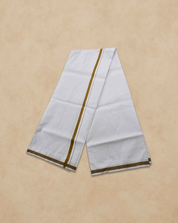 Pure Cotton White Dhoti With Colour Big Border For Men's | Dhoti For Pooja, Weddings And Other Festive Occasions - Musturd
