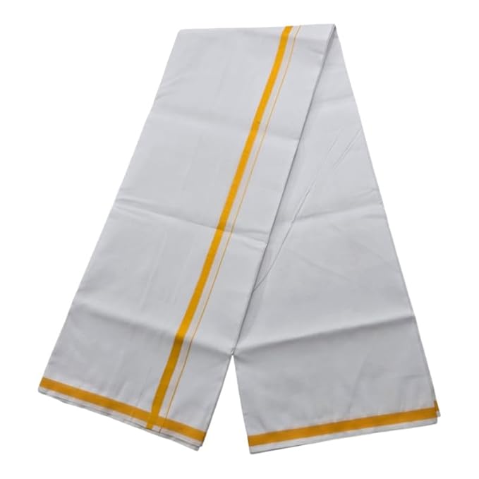 Pure Cotton White Dhoti With Colour Border for Men's | Dhoti for Pooja, Weddings and Other Festivel Occasions