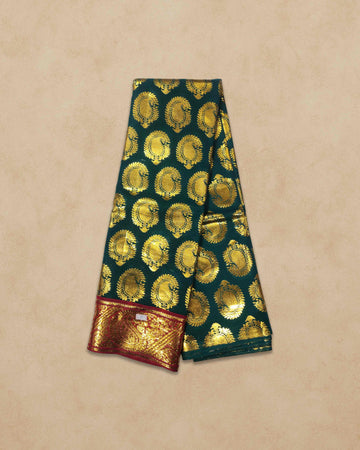 Swamy Printed Pudavai, Temple Sarees, Temple Sarees, Amman Pudavai, Amman Saree, 5.0 Meters - Bottle green