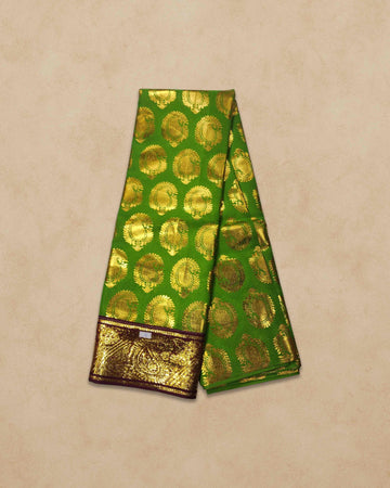 Swamy Printed Pudavai, Temple Sarees, Temple Sarees, Amman Pudavai, Amman Saree, 5.0 Meters - Parrot green