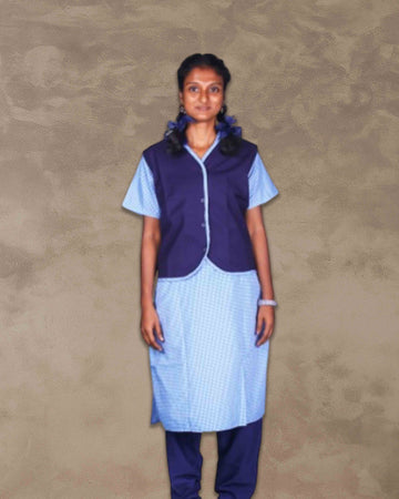 Girls School Uniform Kamiz, Jacket With Chudidhar | Readymade Stitched, Regular Fit for Girls - Light Blue