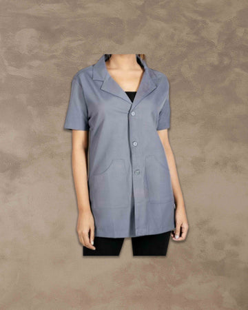Casual Style Lab Coat For Chemistry Lab & Medical Students | Half Sleeves Lab Coat for All Professional Diagnostics, Technicians, Laboratory - Light grey