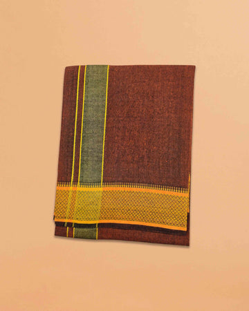 Cotton Color Dhotis for Men | Devotional or Temple Wear Dhoti | Mundu for Men | Padayappa Border Dhoti for Puja, Festivals, Religious and Casual Home Wear- brown