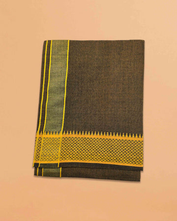 Cotton Color Dhotis for Men | Devotional or Temple Wear Dhoti | Mundu for Men | Padayappa Border Dhoti for Puja, Festivals, Religious and Casual Home Wear - pale brown