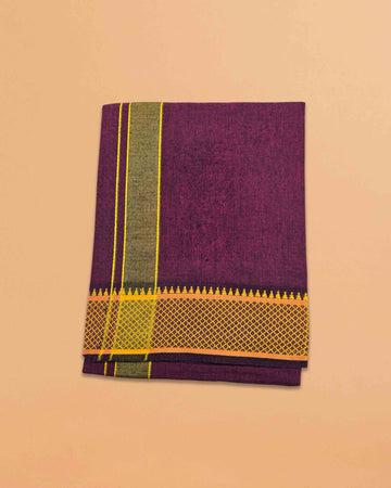 Cotton Color Dhotis for Men | Devotional or Temple Wear Dhoti | Mundu for Men | Padayappa Border Dhoti for Puja, Festivals, Religious and Casual Home Wear - wine
