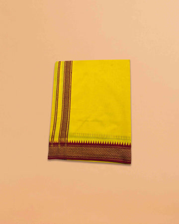 Cotton Dhoti and Angavastram Set (COLOR, Size:Length:73 inch X 185 cm, Width:47inhc X 120 cm) (1 Dhoti + 1 Angavastram) Pack of 2 Piece - Mango yellow
