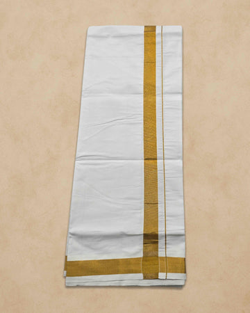 Dhoties Men's Traditional Pure Cotton Bleached White Dhoti With Cotton Color Border Size 9X5 - Gold
