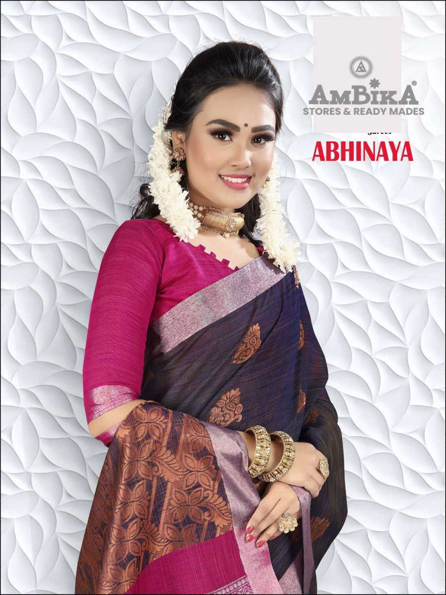 ABHINAYA SILK COTTON Saree with Zari Butta with Blouse Piece for Womens