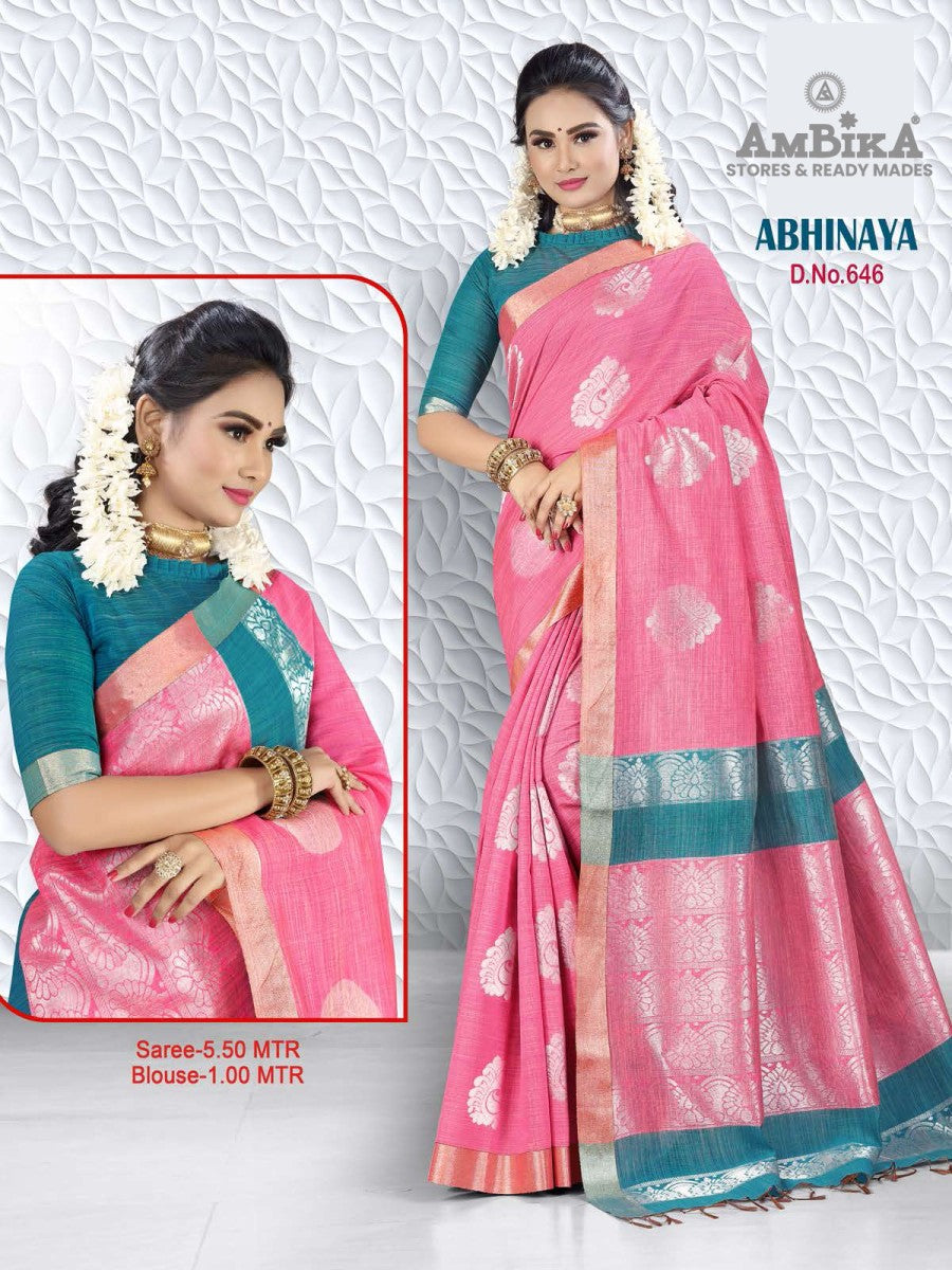 ABHINAYA SILK COTTON Saree with Zari Butta with Blouse Piece for Womens
